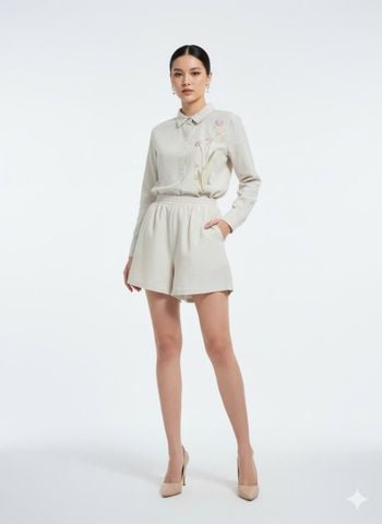  Bộ cổ sơ mi Tay dài quần ngắn Thêu tay 