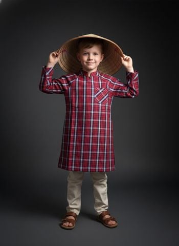  Boys' traditional long shirt with front chest pocket. 