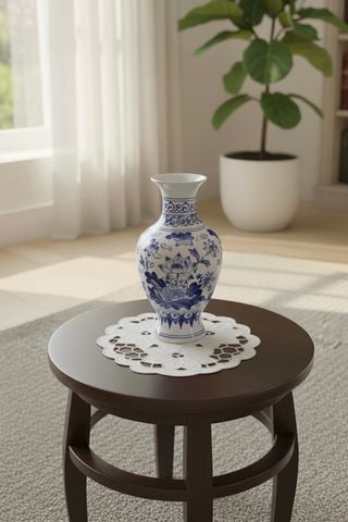  Lót bình hoa tròn thêu trắng 20cm CVN 