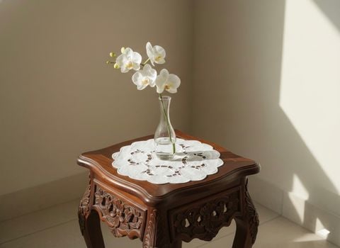  Lót bình hoa tròn thêu trắng 20cm CVN 