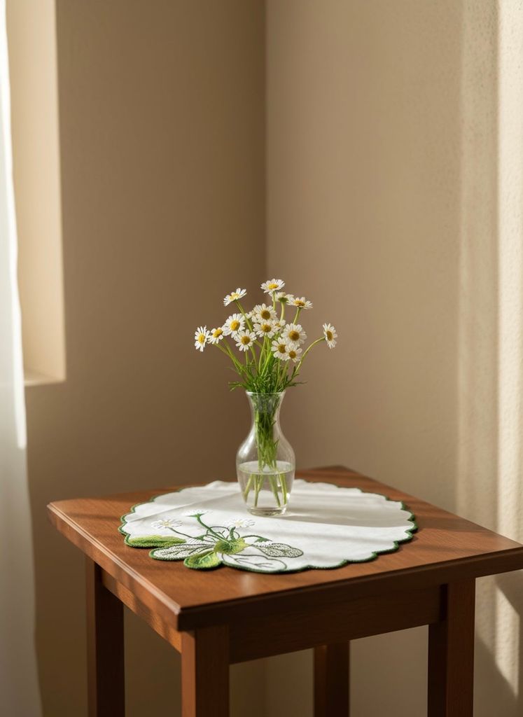  Lót bình hoa tròn thêu hoa đặc 25cm CVN 