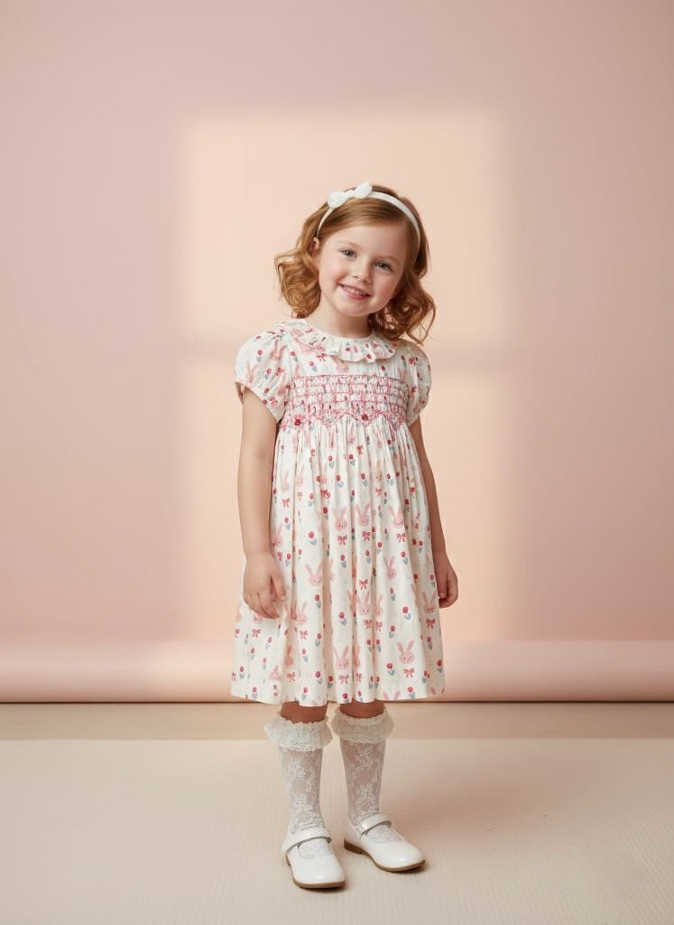  Đầm smock thỏ cổ bèo 