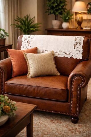  Trải lưng ghế Sofa Thêu trắng vuông 70cm CVN 