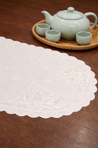  Lót bàn trà 35*75 Thêu trắng 