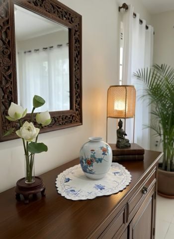  Lót bình hoa Oval Thêu tay truyền thống 45cm 