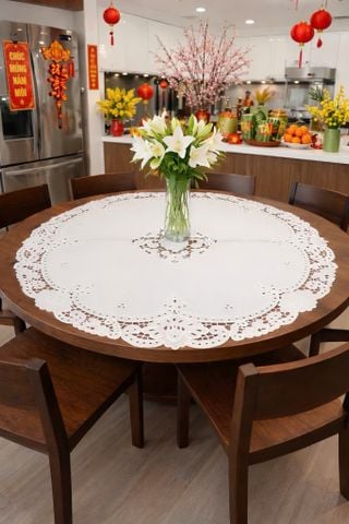  Khăn bàn tròn thêu tay 90cm CVN 