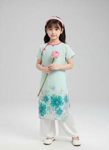  Áo dài nút bọc tròn bé gái DG 189 