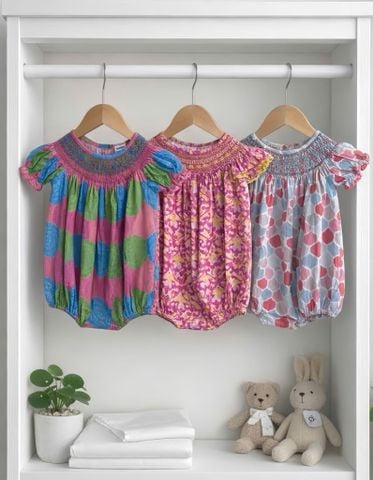  Liền quần smock bé gái 18M - 4Y (07031) 