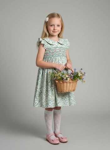  Đầm smock cổ sen cánh tiên 