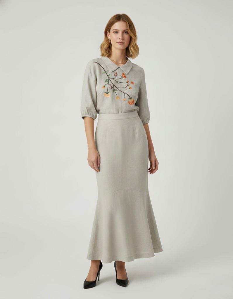  Bộ cổ nhọn QD thêu tay- Linen Premium 