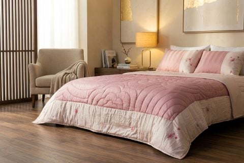  Mền Lụa hoa mai thêu hoa anh đào 220*240 + 2 vỏ gối 50*70 