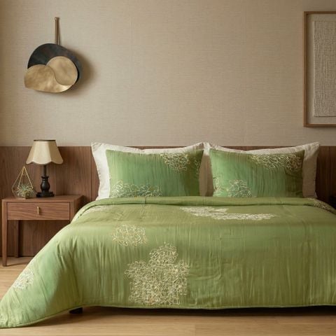  Mền Lụa thêu Hoa bưởi thanh yên 220*240 + 2 vỏ gối 50*70 