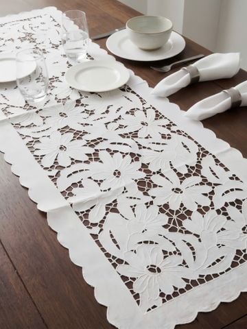  Khay dài 40*90 Thêu Hoa cúc trắng 