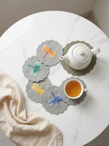  Lót ly tròn Thêu tay màu 