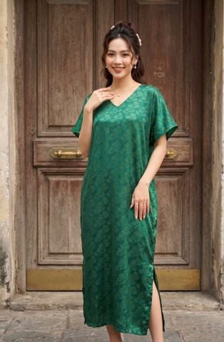  Đầm lụa cổ V tay liền + dây 