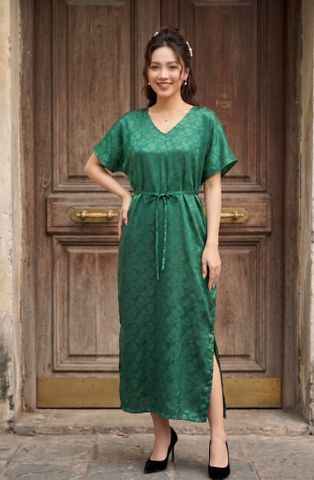  Đầm lụa cổ V tay liền + dây 