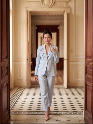  Bộ vest Thêu tay - Linen xanh 
