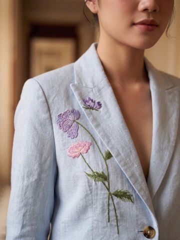  Bộ vest Thêu tay - Linen xanh 
