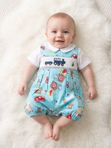  Liền quần smock tay trắng thun ống 