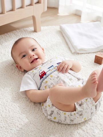  Liền quần smock tay trắng thun ống 