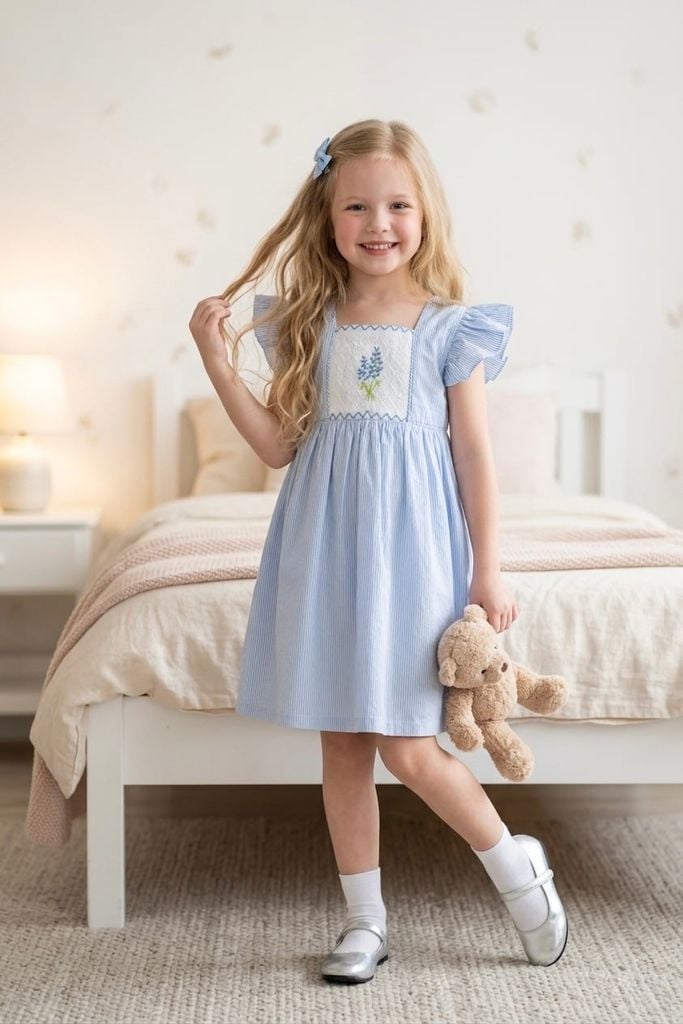  Đầm smock hoa lavender 