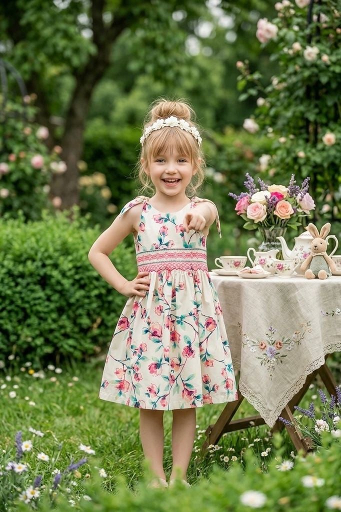  Đầm smock 2 dây vai nhọn 