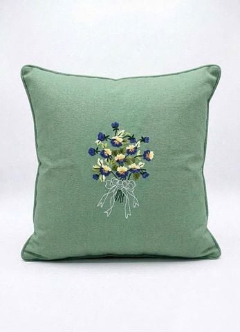  Áo gối sofa Vuông 45 Thêu hoa Pensee tím - CIP 