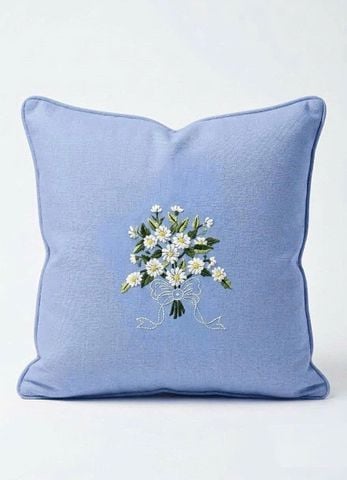  Áo gối Sofa vuông 45cm Thêu cúc nơ dạ bóng 