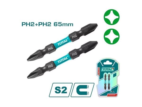 Bộ 2 Mũi Bắt Vít PH2+PH2 (65mm) Total TACIM72PH265