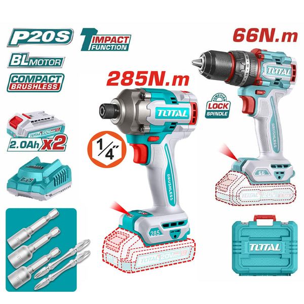Combo Máy Khoan Búa & Vặn Vít Dùng Pin 20V Total TCKLI20277