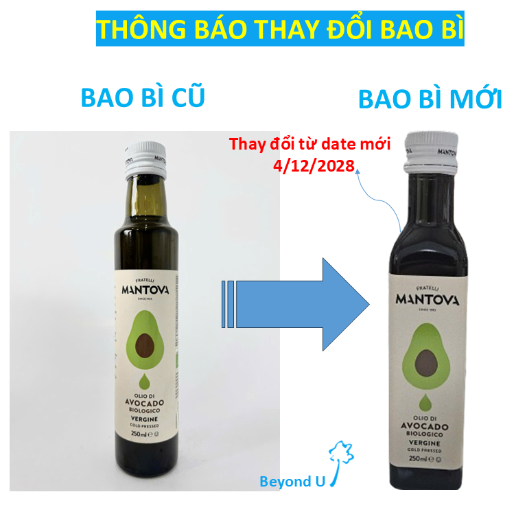  Dầu trái bơ nguyên chất hữu cơ Mantova 250ml 