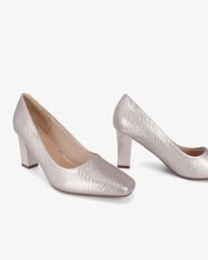 Giày Cao Gót Hạnh Dung Vân Lụa Mũi Vuông HD0668BA