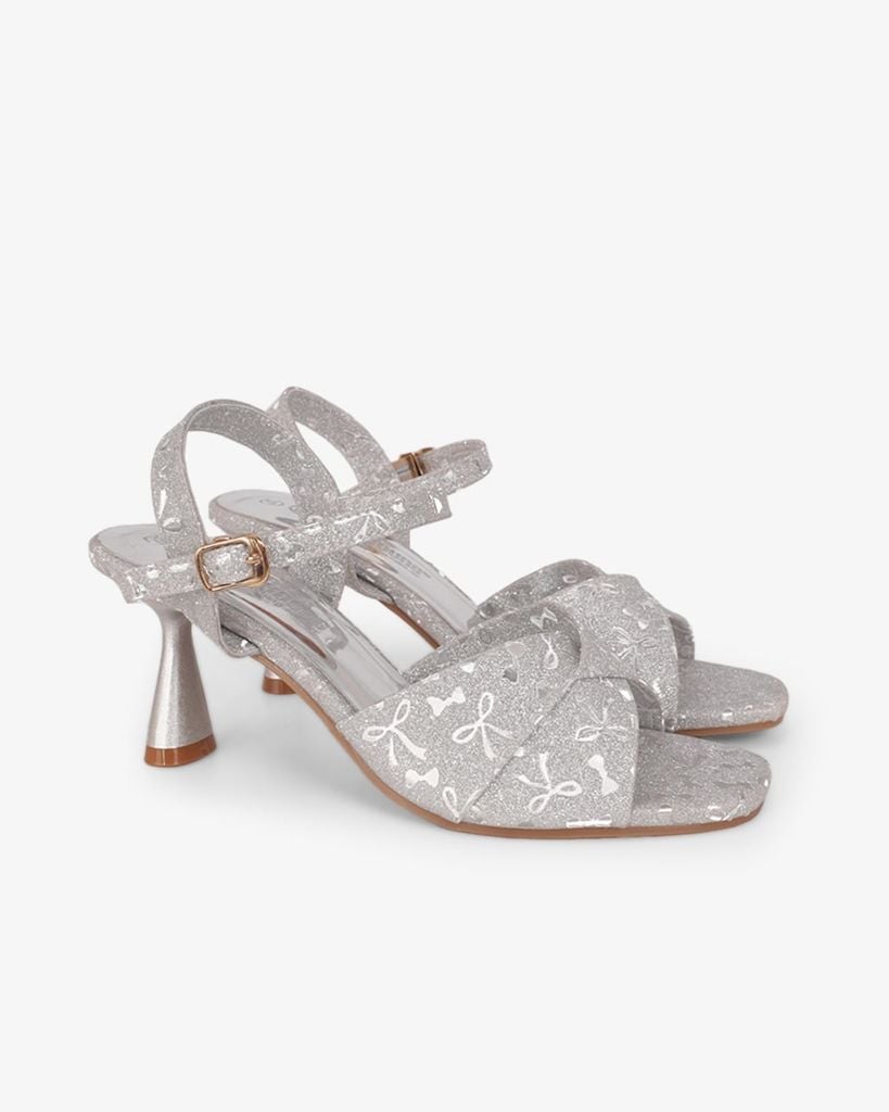 Sandal Hạnh Dung Cao Gót Quai Chéo Kim Tuyến Nơ HD29196AY