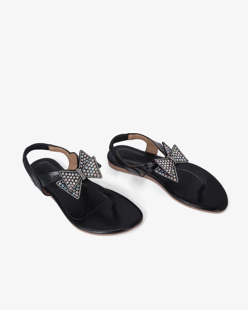Sandal Xẹp Hạnh Dung Kẹp Nơ Đính Đá HD02245AB