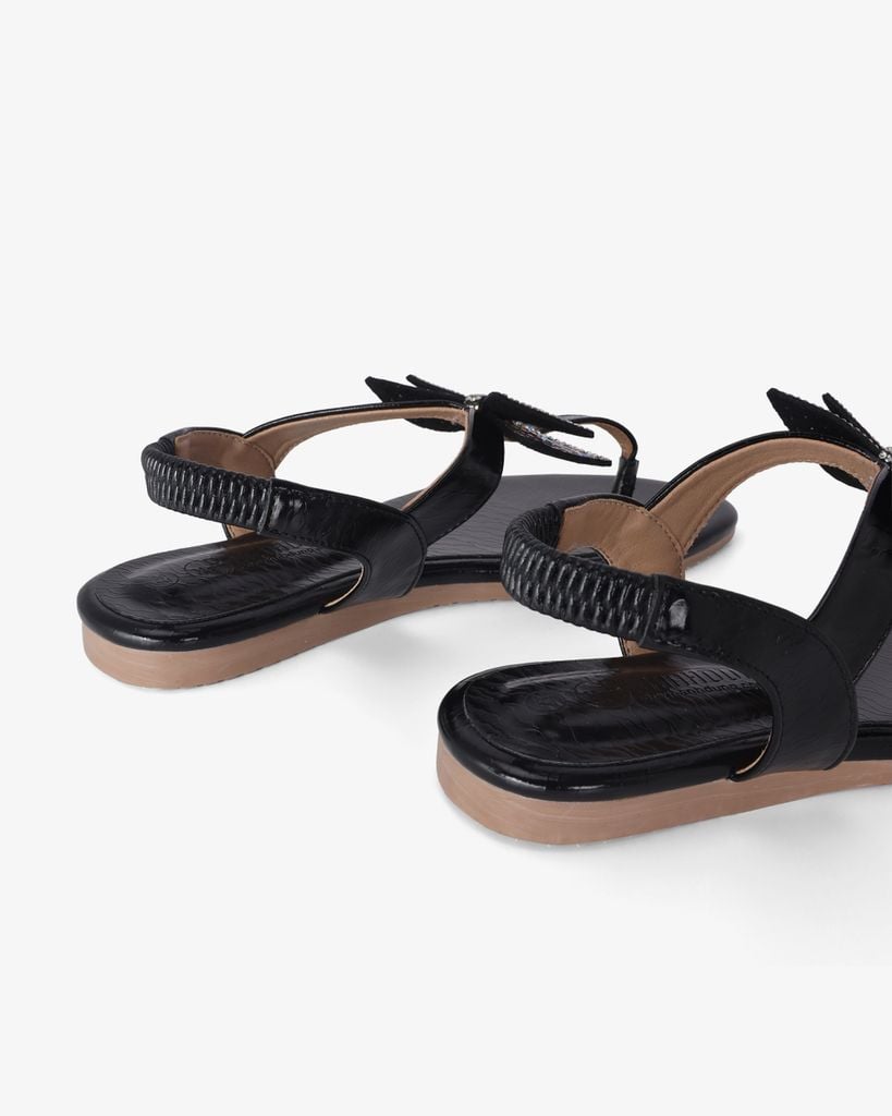 Sandal Xẹp Hạnh Dung Kẹp Nơ Đính Đá HD02245AB