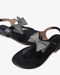 Sandal Xẹp Hạnh Dung Kẹp Nơ Đính Đá HD02245AB