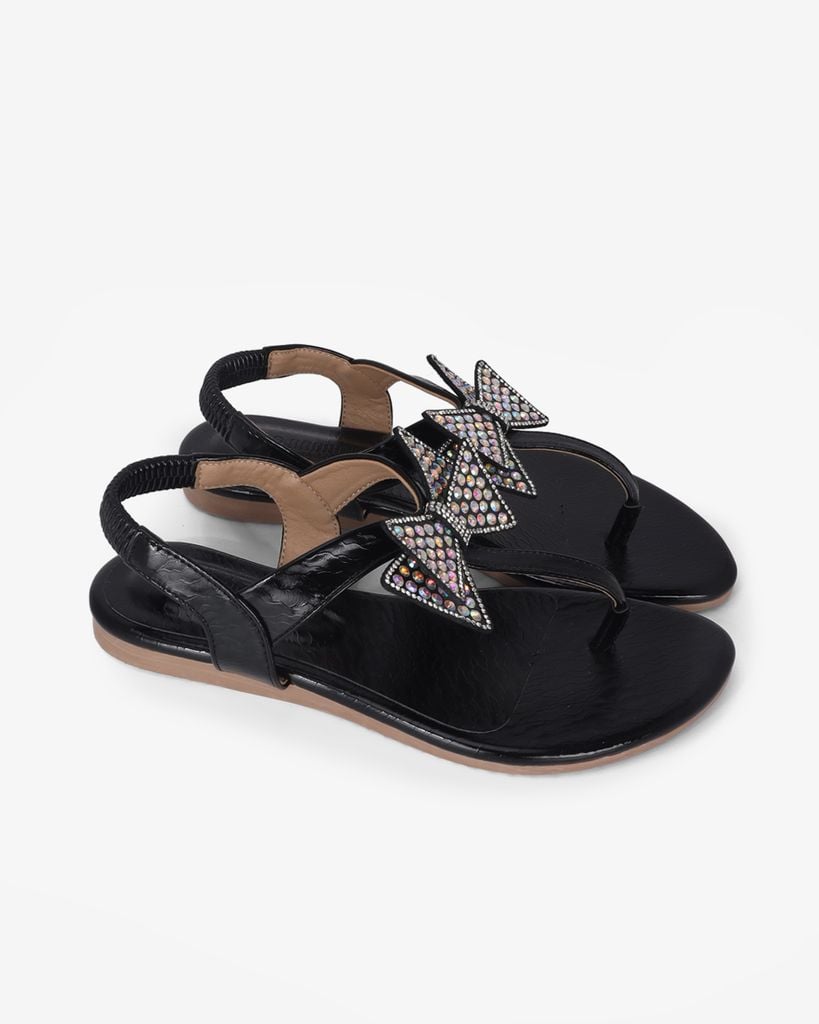 Sandal Xẹp Hạnh Dung Kẹp Nơ Đính Đá HD02245AB