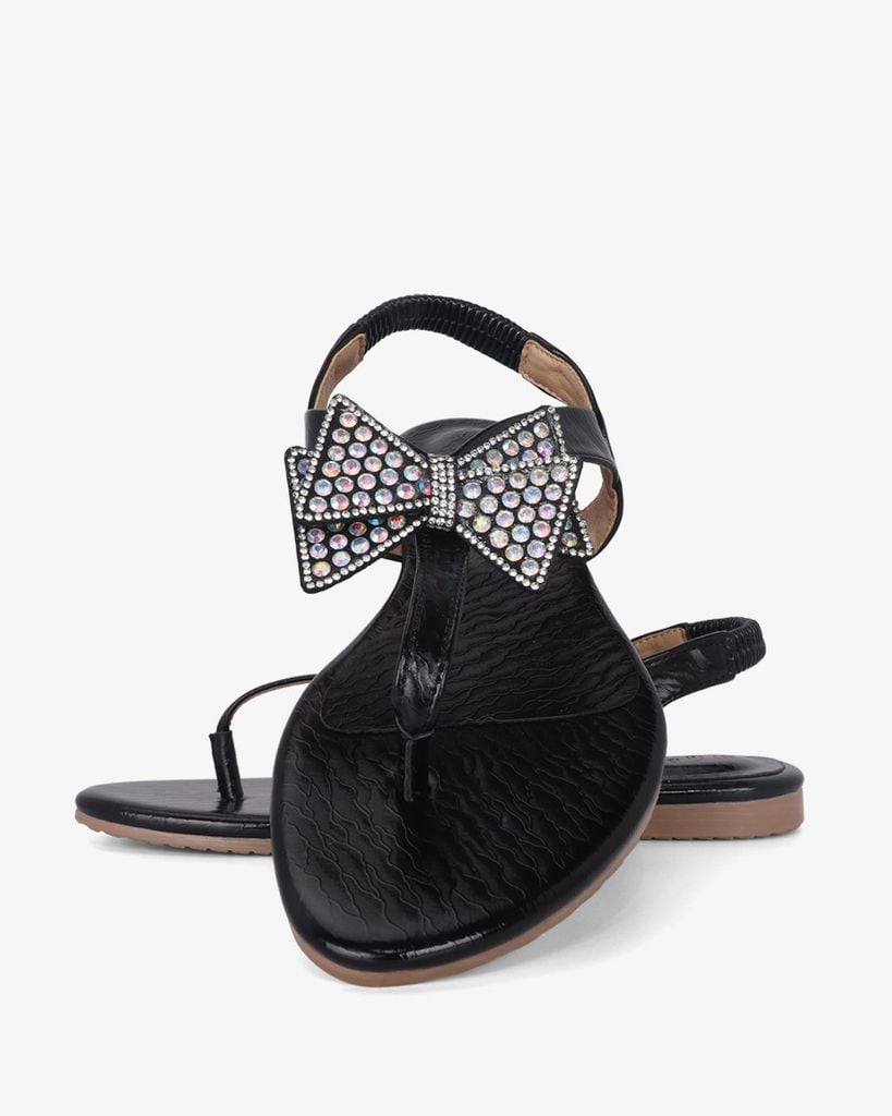 Sandal Xẹp Hạnh Dung Kẹp Nơ Đính Đá HD02245AB