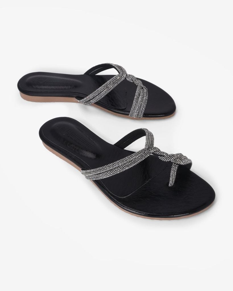 Dép Xẹp Hạnh Dung Quai Xỏ Ngón Đan Chéo HD02249AB