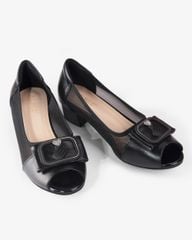 Giày Cao Gót Albee Hở Mũi Phối Lưới Gót Vuông HD0280TQ