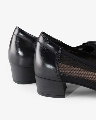 Giày Cao Gót Albee Hở Mũi Phối Lưới Gót Vuông HD0280TQ