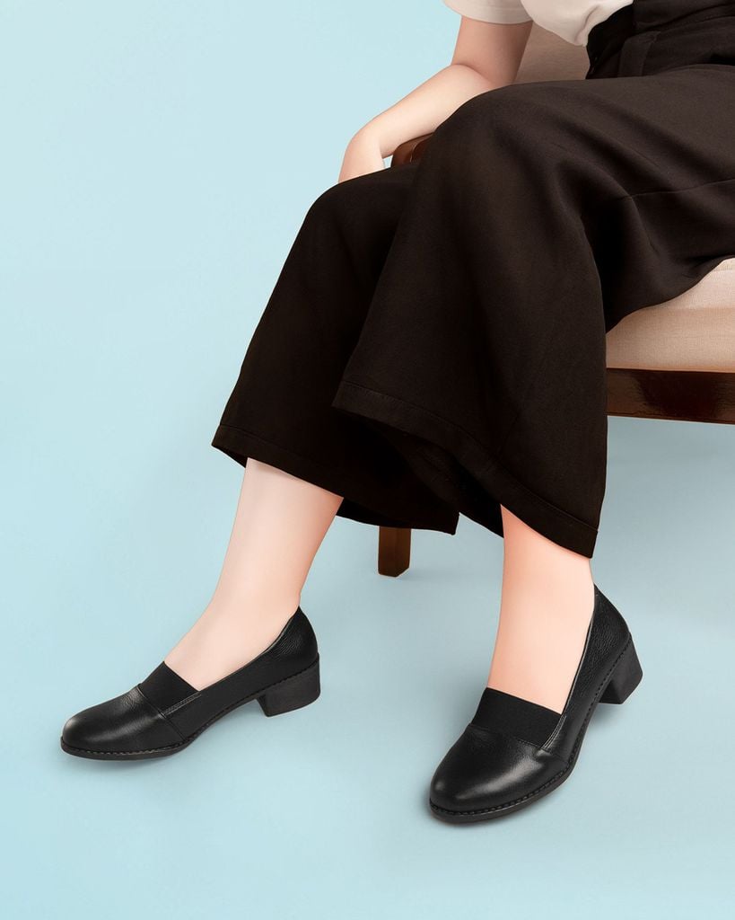 Giày Cao Gót Hạnh Dung Mũi Tròn Phối Thun HD041032AD