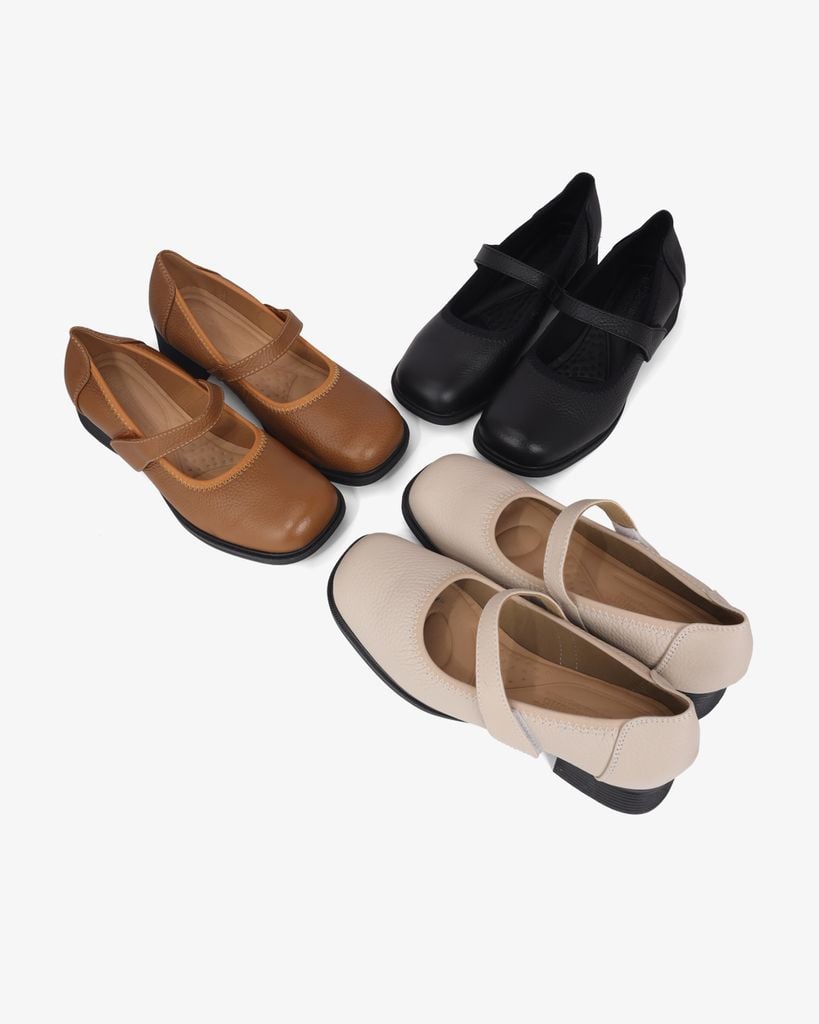 Giày Cao Gót Hạnh Dung Mũi Vuông Quai Dán HD041087AD