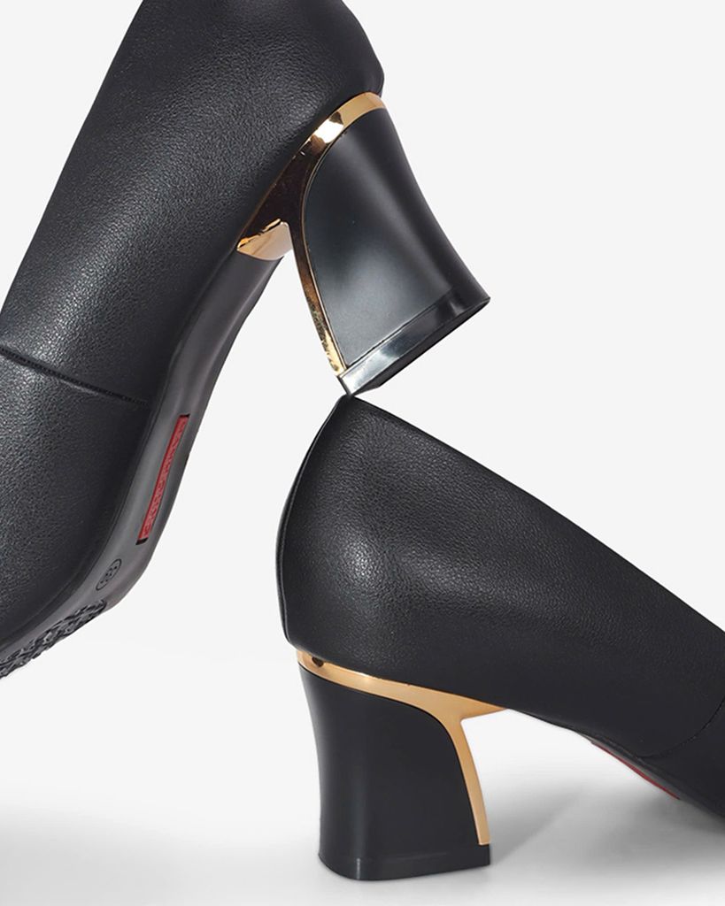 Giày Cao Gót Hạnh Dung Mũi Vuông Gót Viền Vàng HD04988AD