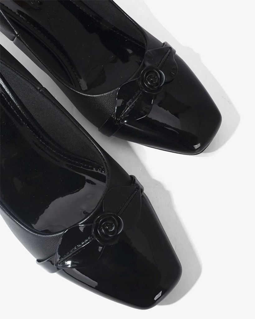 Giày Cao Gót Hạnh Dung Mũi Vuông Nơ Hoa Gót Mica HD04990AD