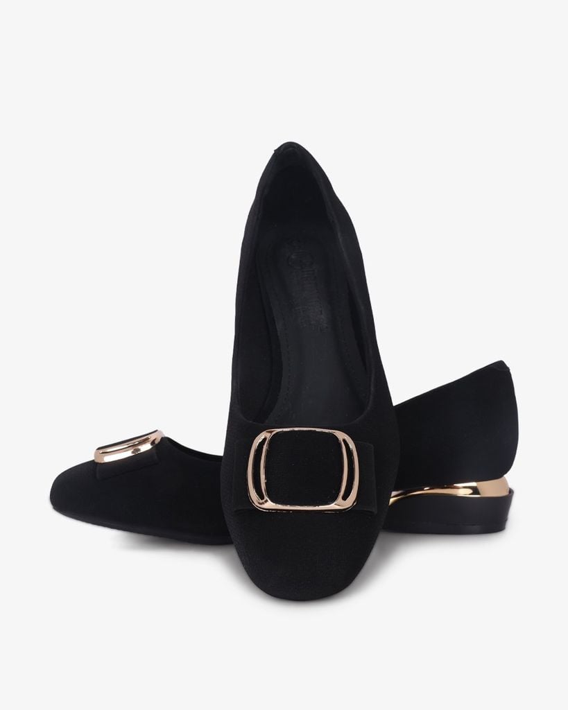 Giày Búp Bê Hạnh Dung Khóa Vuông Viền Vàng HD0933AS