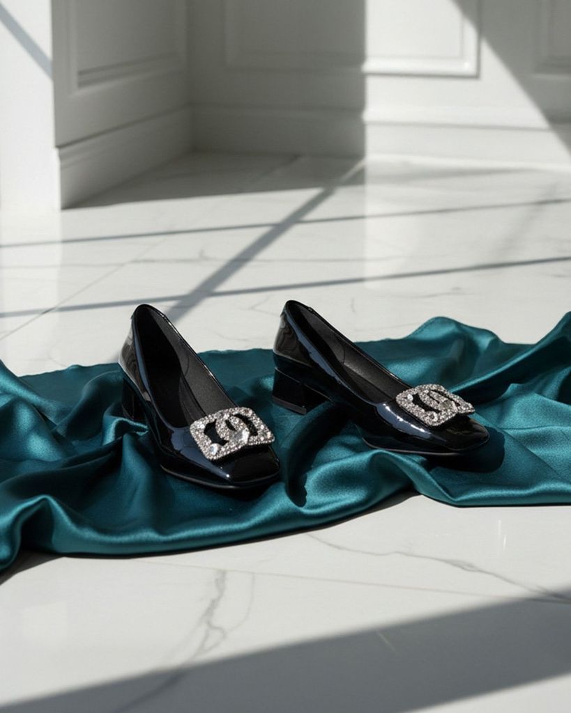 Giày Cao Gót Hạnh Dung Khóa Đá Tim HD0935AS