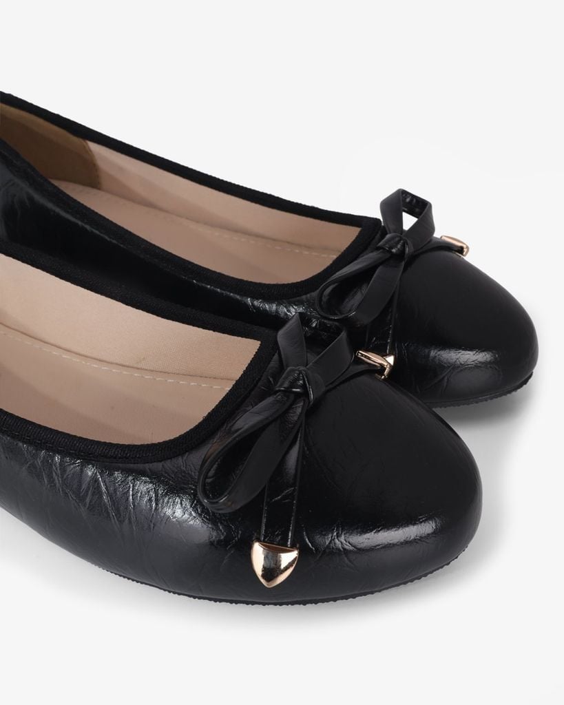 Giày Búp Bê Hạnh Dung Nơ Nút Mạ Vàng HD0936AS