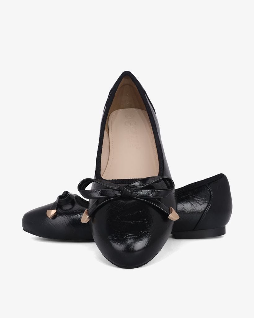 Giày Búp Bê Hạnh Dung Nơ Nút Mạ Vàng HD0936AS