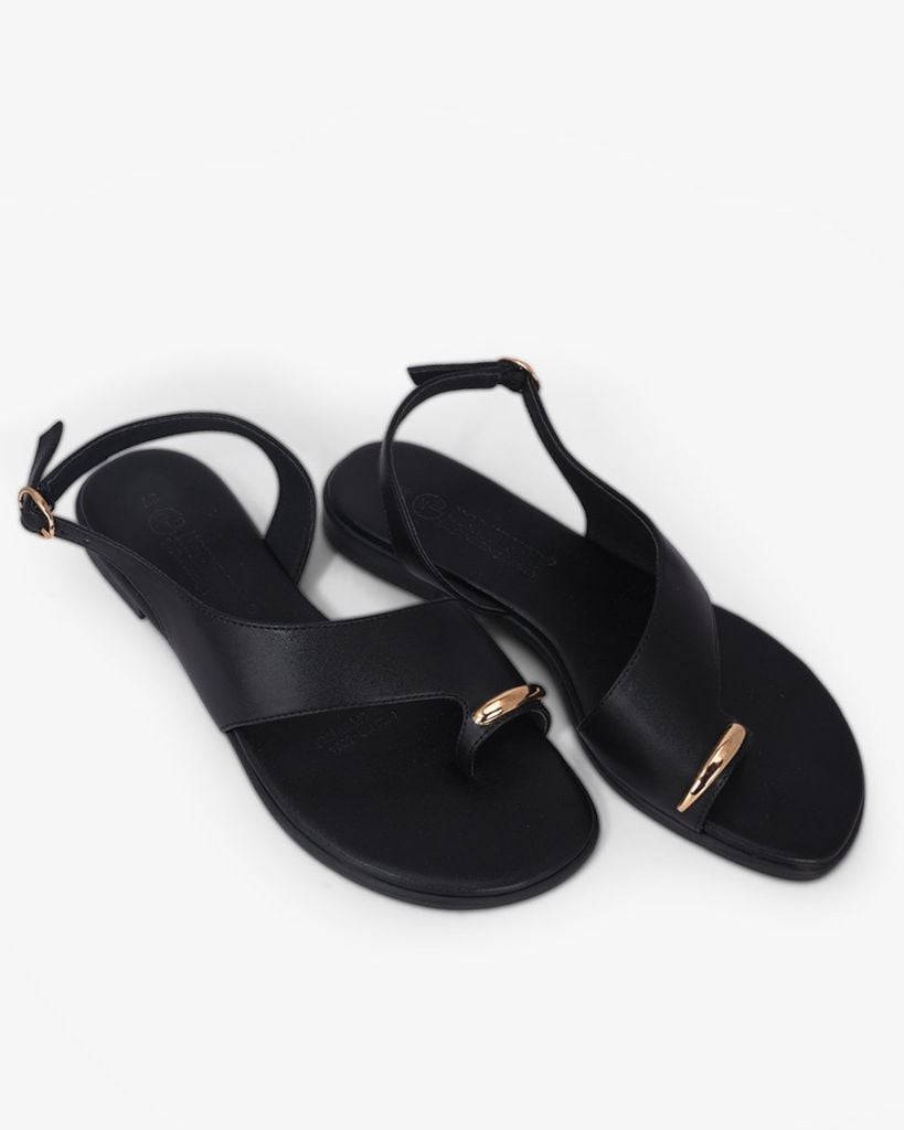 Sandal Xẹp Hạnh Dung Xỏ Ngón Khóa Vàng HD1074BN